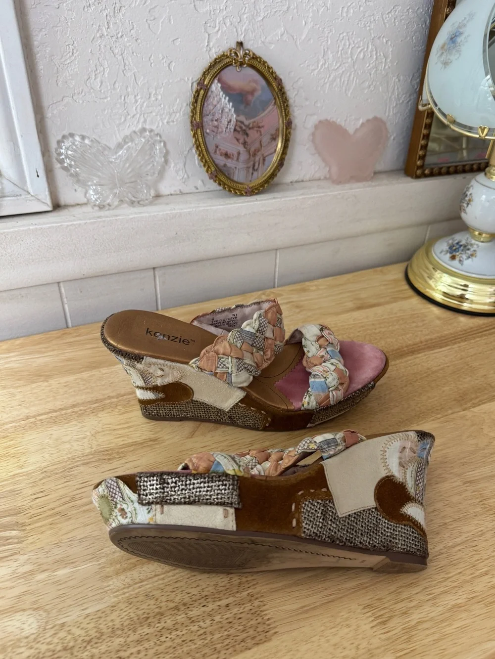 2000s Dreamy Whimsical Kenzie Patchwork Braided Platform Wedges Size 9 Y2K Fairy